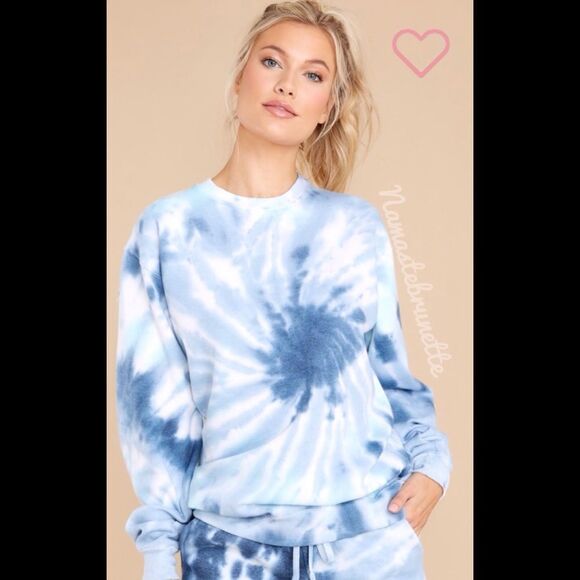 Nwt Boho Sea Blue & Navy  Spiral Tie Dye Long Sleeve Pullover Sweatshirt - Picture 8 of 15